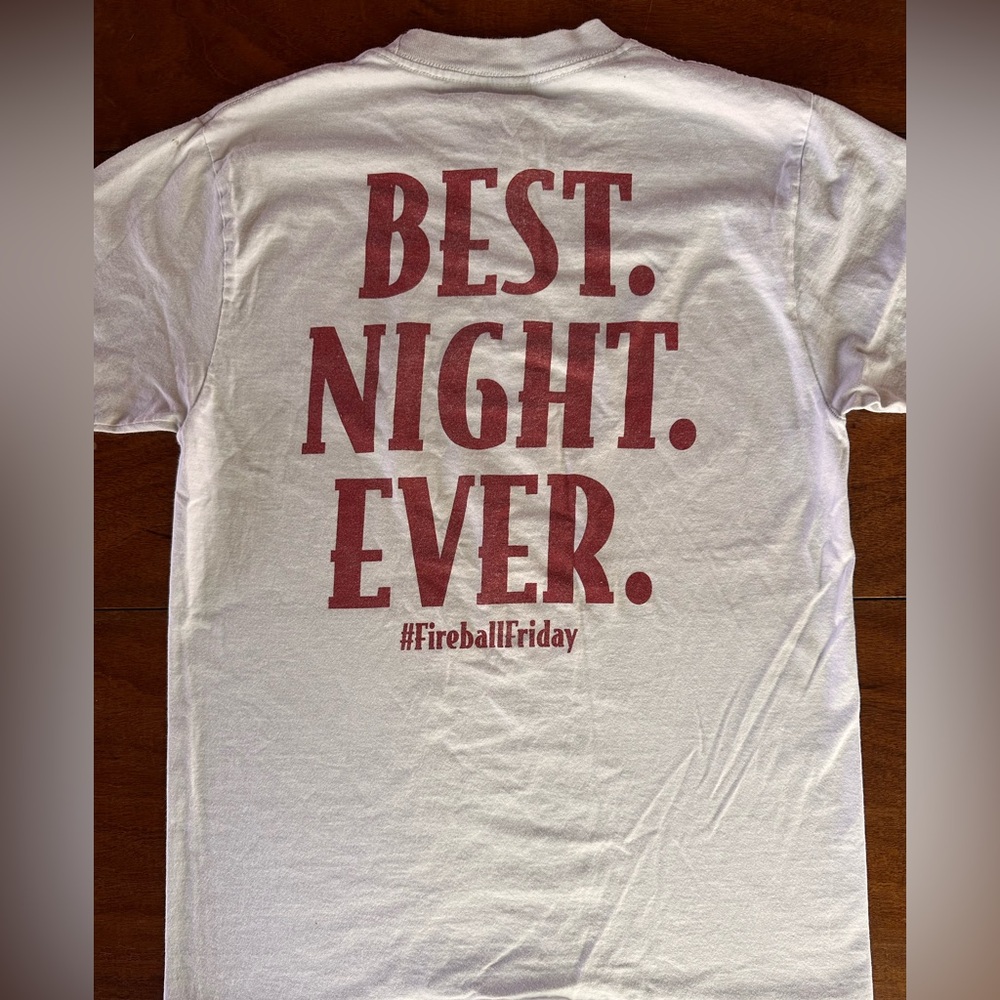Fireball Whisky Graphic Tee Small White Double Sided Red Hot Devil Shirt - Picture 3 of 4